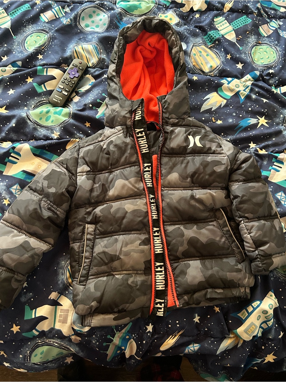 Hurley Kids Black Shell Jacket with Bright Orange Fleece Lining